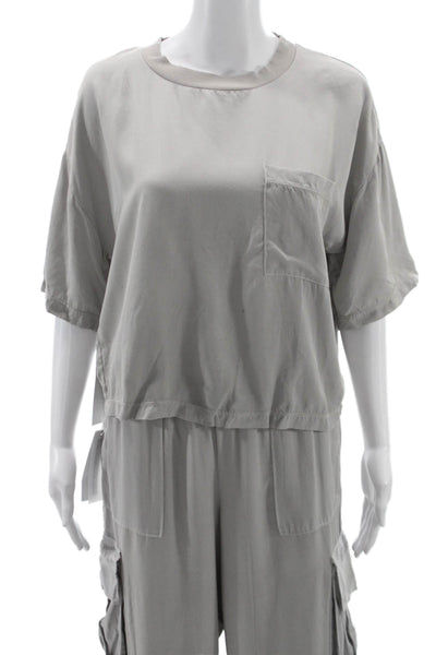 Stateside Womens Short Sleeves Blouse Pant Set Grey Size Medium