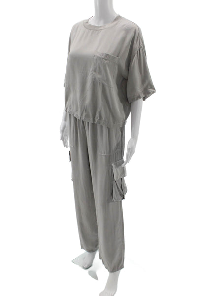 Stateside Womens Short Sleeves Blouse Pant Set Grey Size Medium