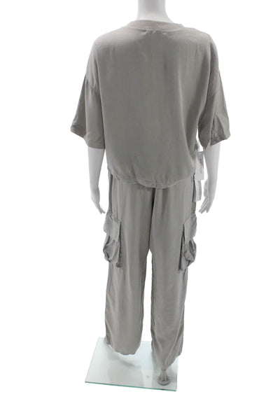 Stateside Womens Short Sleeves Blouse Pant Set Grey Size Medium
