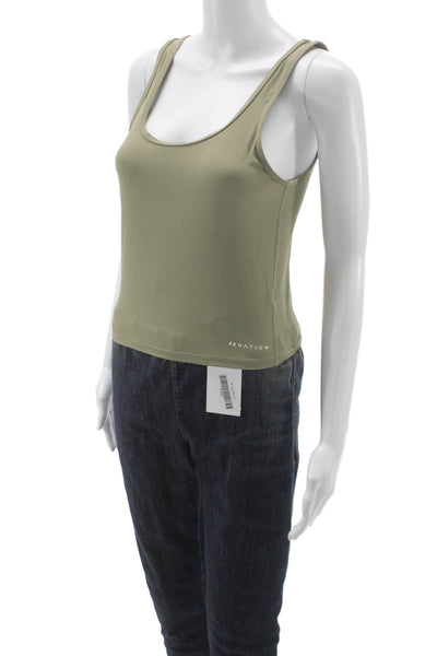 PE Nation Women Cropped Tank Army Green Round Neck Size M