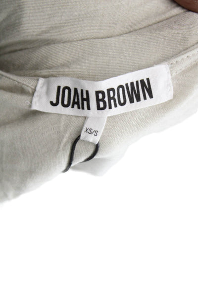 Joah Brown Women Cropped Basic Long Sleeve Round Neck Beige Top Size XS