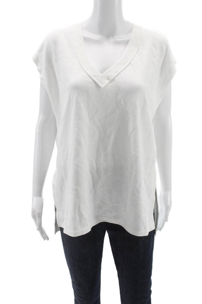 Z Supply Women Basic V-Neck Tunic T-Shirt White Cotton Blend Size M