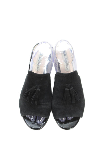 Karl Lagerfeld Womens Suede Tassel Mule Hettie Heels Black Size 8.5 Medium