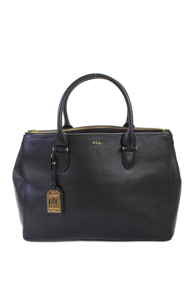Lauren Ralph Lauren Womens Leather Double Zip Shoulder Handbag Black
