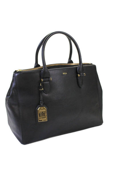 Lauren Ralph Lauren Womens Leather Double Zip Shoulder Handbag Black