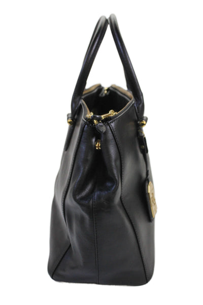 Lauren Ralph Lauren Womens Leather Double Zip Shoulder Handbag Black