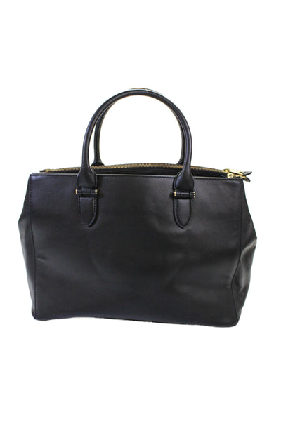 Lauren Ralph Lauren Womens Leather Double Zip Shoulder Handbag Black