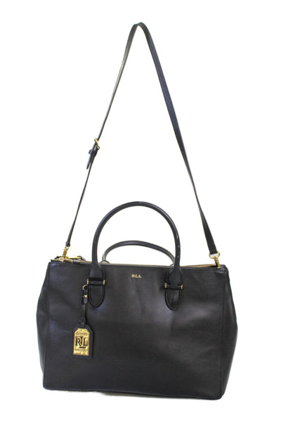 Lauren Ralph Lauren Womens Leather Double Zip Shoulder Handbag Black