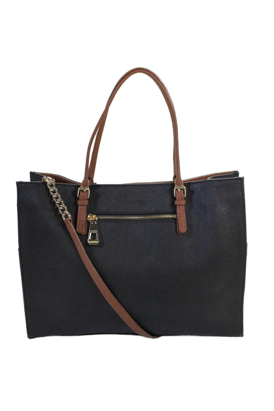 Calvin Klein Womens Leather Chain Strap Large Tote Handbag Black