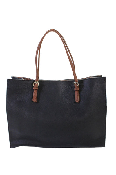 Calvin Klein Womens Leather Chain Strap Large Tote Handbag Black