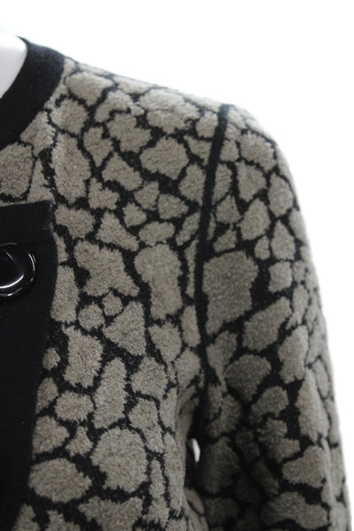 Armani Collezioni Unisex Cardigan Beige Wool AnimalPrint Button Crewneck Size 8