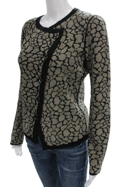 Armani Collezioni Unisex Cardigan Beige Wool AnimalPrint Button Crewneck Size 8