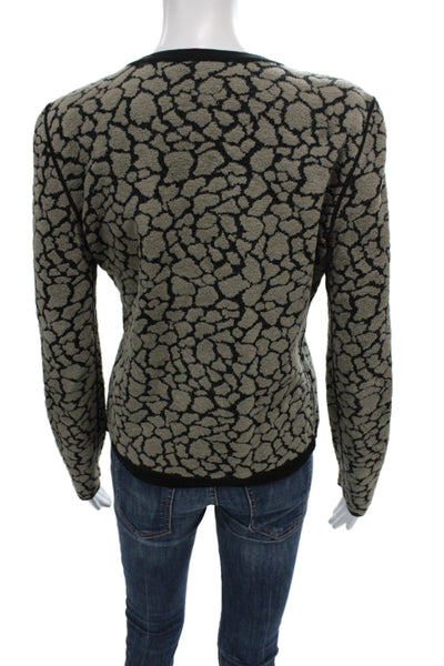 Armani Collezioni Unisex Cardigan Beige Wool AnimalPrint Button Crewneck Size 8