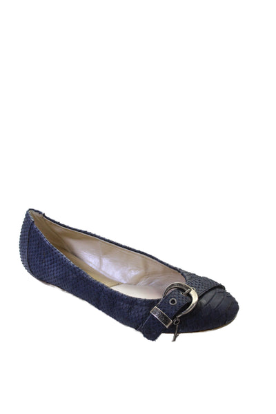 Dior Womens Embossed Snakeskin Buckle Detail Ballet Flats Shoes Blue Size 9