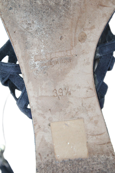 Jil Sander Womens Suede Strappy Flat Sandals Shoes Dark Blue Size 9.5