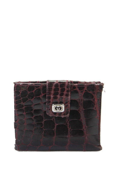 Gucci Womens Crocodile Bifold Small Wallet Dark Red