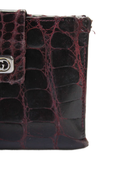 Gucci Womens Crocodile Bifold Small Wallet Dark Red