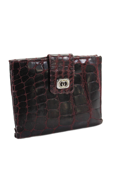 Gucci Womens Crocodile Bifold Small Wallet Dark Red