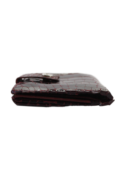 Gucci Womens Crocodile Bifold Small Wallet Dark Red