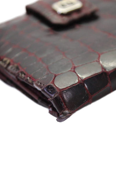 Gucci Womens Crocodile Bifold Small Wallet Dark Red