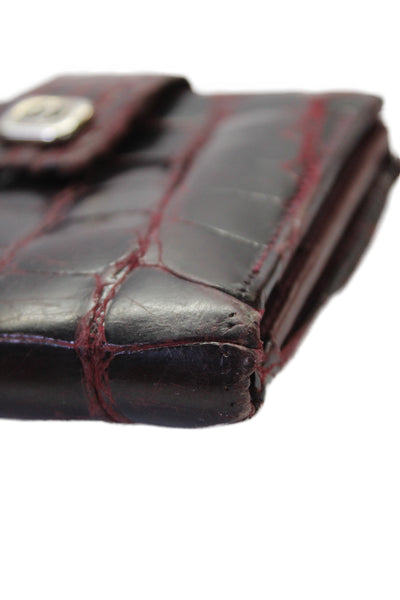 Gucci Womens Crocodile Bifold Small Wallet Dark Red