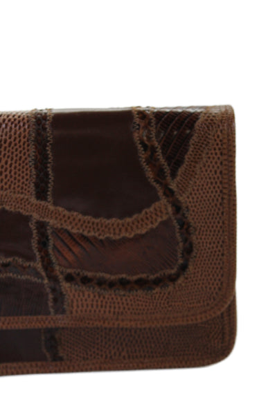 Carlos Falchi Womens Leather Embossed Flap Clutch Bag Handbag Brown