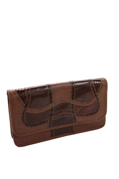 Carlos Falchi Womens Leather Embossed Flap Clutch Bag Handbag Brown