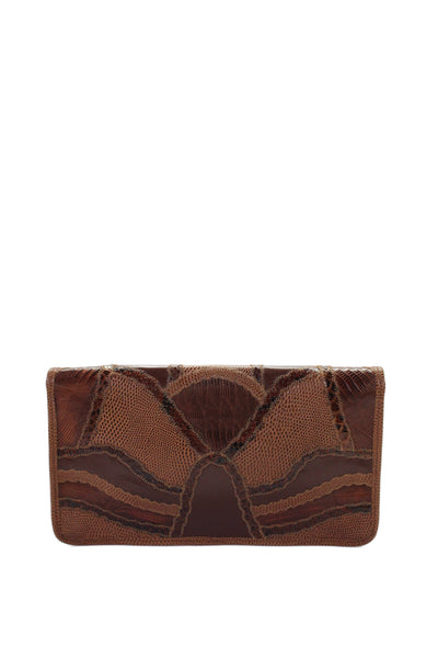 Carlos Falchi Womens Leather Embossed Flap Clutch Bag Handbag Brown