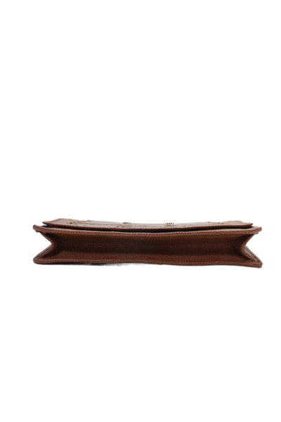 Carlos Falchi Womens Leather Embossed Flap Clutch Bag Handbag Brown