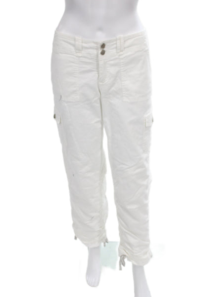 I Am Gia Womens White Cargo Pants Button Closure Size S