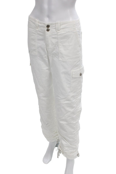 I Am Gia Womens White Cargo Pants Button Closure Size S