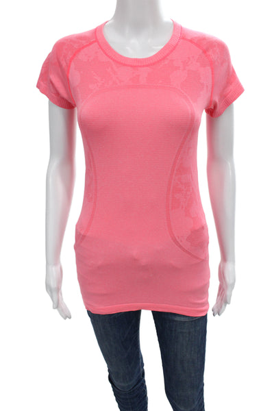 Lululemon Womens Basic Jersey Floral Crewneck Pink Short Sleeve Size 6