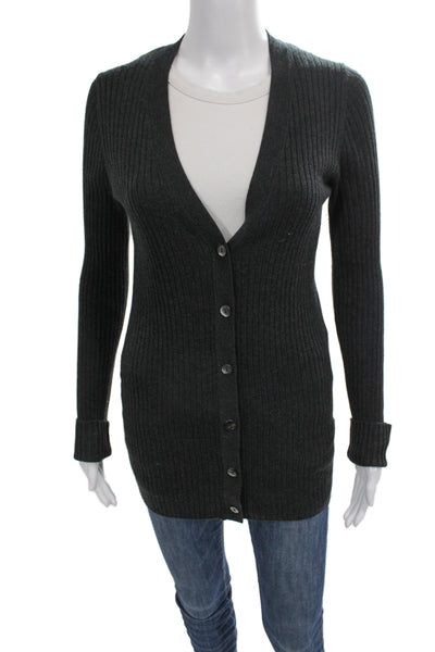 Vince Unisex Cardigan Sweater Dark Gray V-Neck Button Cashmere Blend Size M