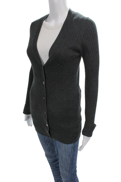 Vince Unisex Cardigan Sweater Dark Gray V-Neck Button Cashmere Blend Size M