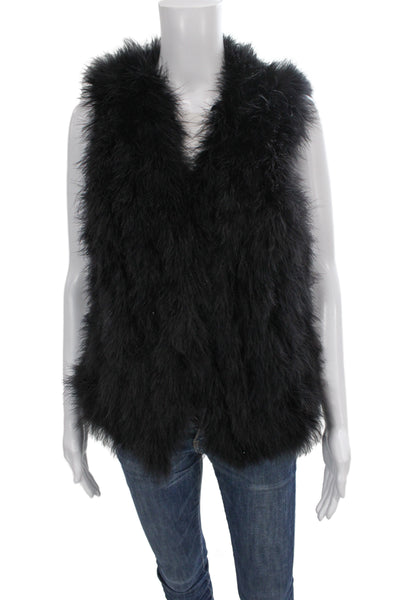 Club Monaco Women Sleeveless Black Marabou Feather V-Neck Vest Size L