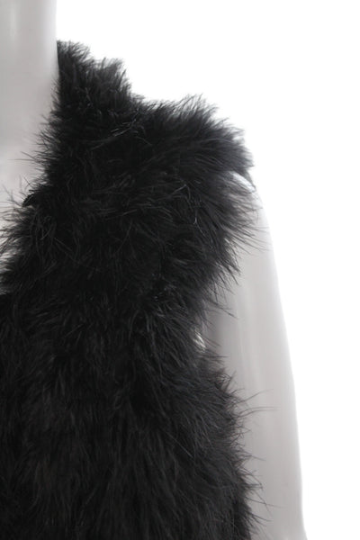 Club Monaco Women Sleeveless Black Marabou Feather V-Neck Vest Size L