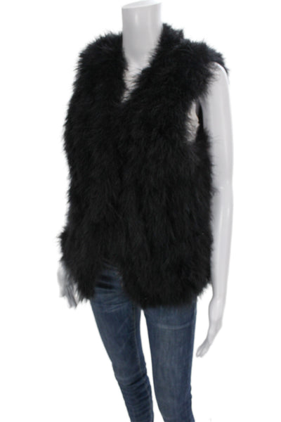 Club Monaco Women Sleeveless Black Marabou Feather V-Neck Vest Size L