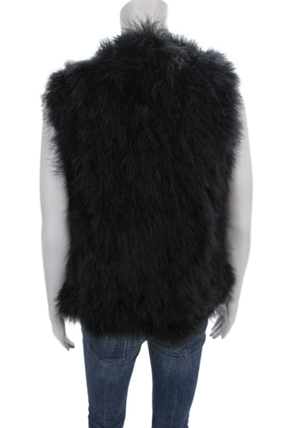 Club Monaco Women Sleeveless Black Marabou Feather V-Neck Vest Size L