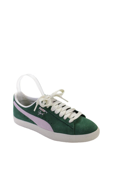 Puma Womens Suede Clyde Low Top Sneakers Green Pink Size 7.5