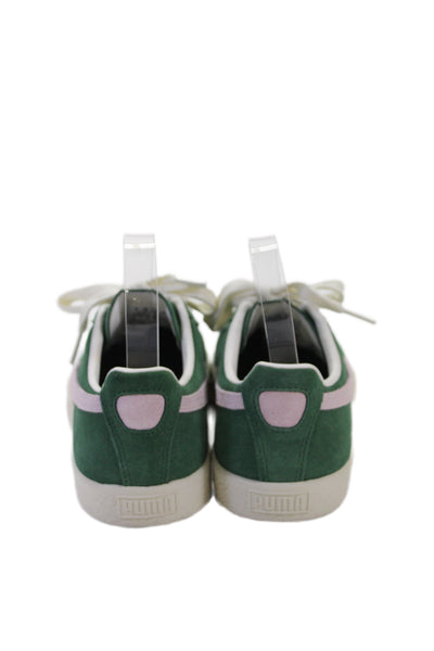 Puma Womens Suede Clyde Low Top Sneakers Green Pink Size 7.5