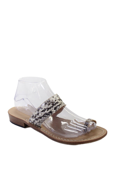 Amedeo Canfora Womens Snakeskin Print Toe Ring Sandals White Black Size 8
