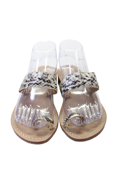 Amedeo Canfora Womens Snakeskin Print Toe Ring Sandals White Black Size 8