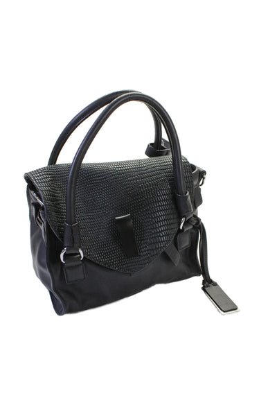 Joy Gryson Womens Leather Lizard Skin Print Crossbody Shoulder Handbag Black