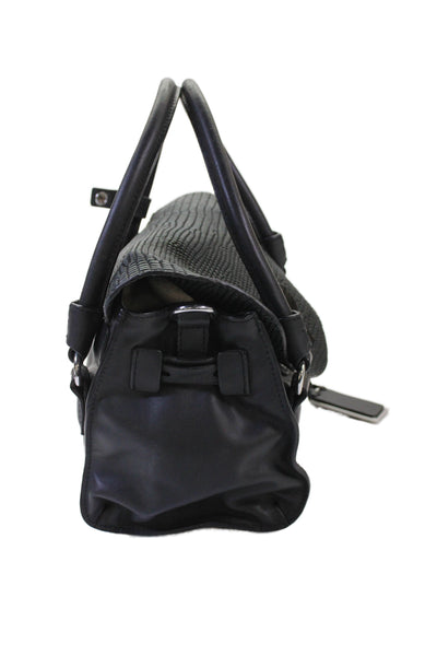 Joy Gryson Womens Leather Lizard Skin Print Crossbody Shoulder Handbag Black