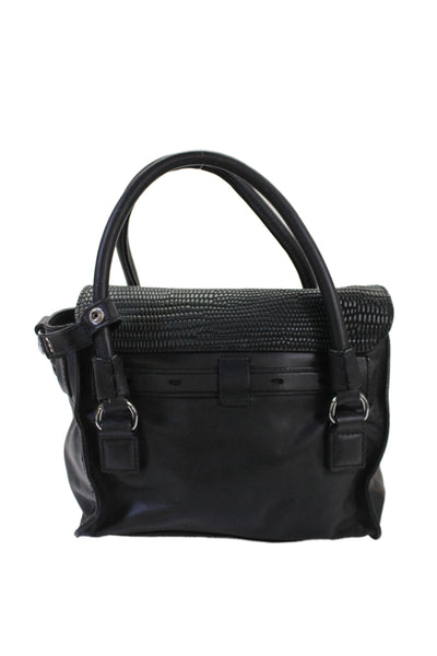 Joy Gryson Womens Leather Lizard Skin Print Crossbody Shoulder Handbag Black