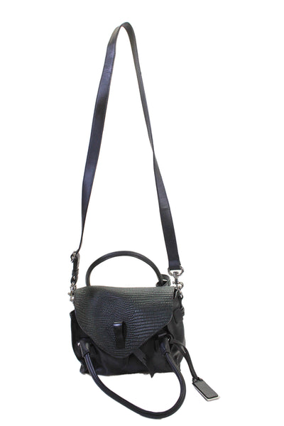 Joy Gryson Womens Leather Lizard Skin Print Crossbody Shoulder Handbag Black