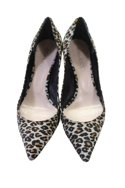 Nina Ricci Womens Suede Animal Print Pointed Toe Pumps Grey Size 38.5 8.5