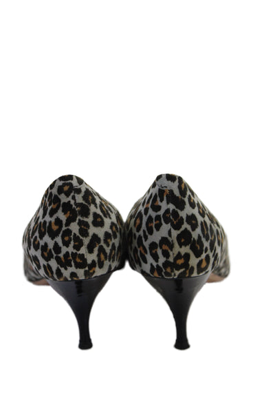 Nina Ricci Womens Suede Animal Print Pointed Toe Pumps Grey Size 38.5 8.5