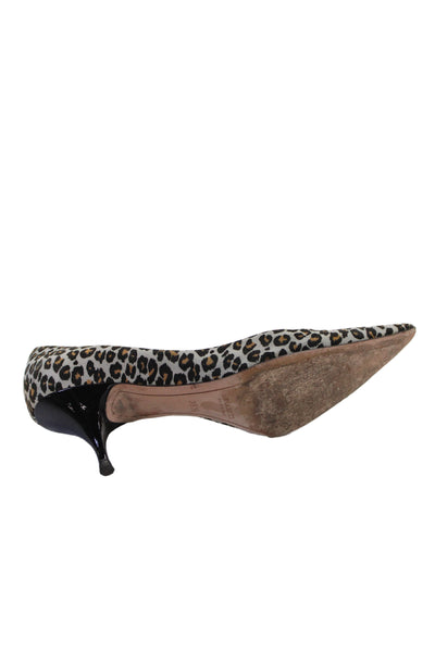 Nina Ricci Womens Suede Animal Print Pointed Toe Pumps Grey Size 38.5 8.5