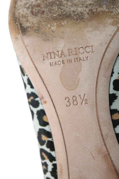 Nina Ricci Womens Suede Animal Print Pointed Toe Pumps Grey Size 38.5 8.5